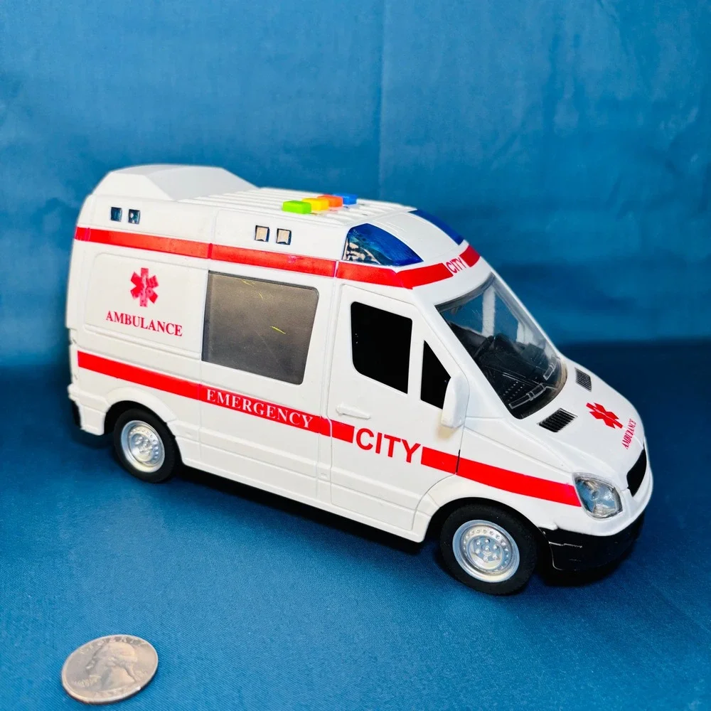 City Emergency Ambulance Toy Rescue Van White Red Opening Rear Doors Plastic